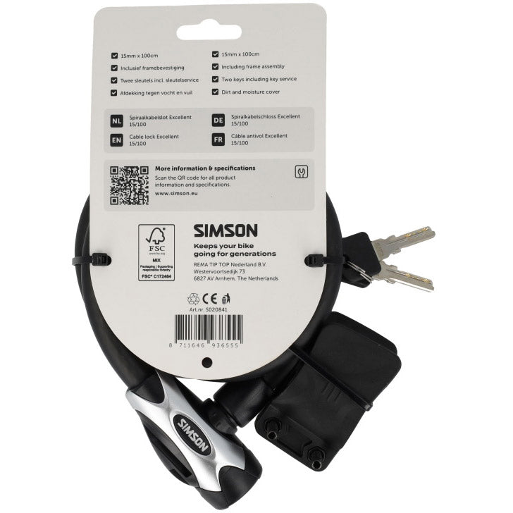 Simson spiraalkabelslot excellent size l - 15mm x 100cm