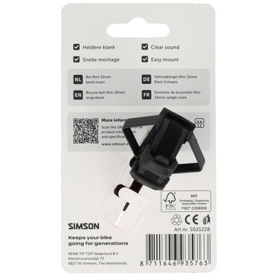 Simson fietsbel mini 32mm flex-band bevestiging zwart