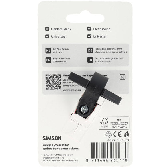 Simson bel mini 32mm vaste bevestiging zwart