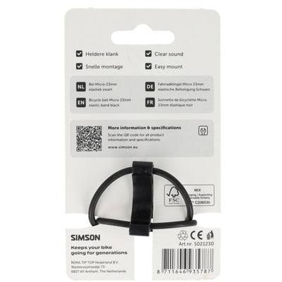 Simson fietsbel micro 23mm rubber elastiek bevestiging zwart