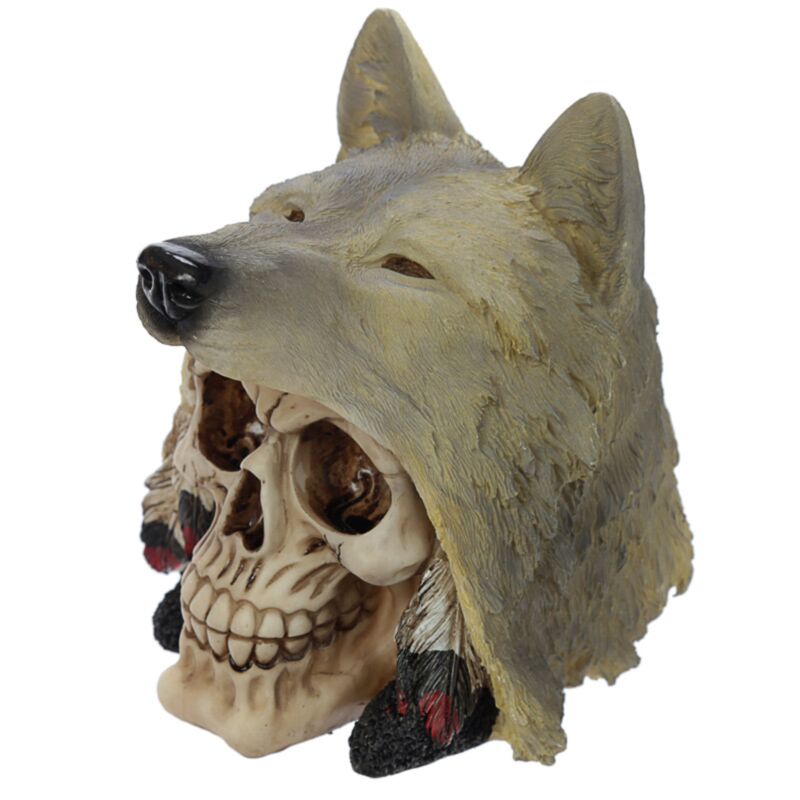 Schedel met wolf hoofd woonaccessoire