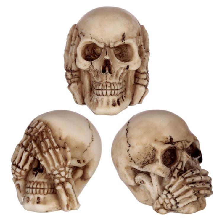 Set van 3 horen zien zwijgen schedels small woonaccessoire