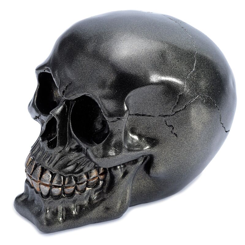 Metallic zwarte schedel woonaccessoire