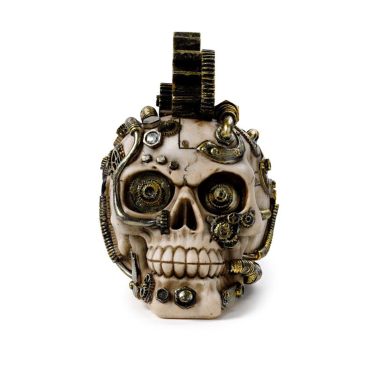 Steampunk stijl schedel met tandwielen en veren woonaccessoire