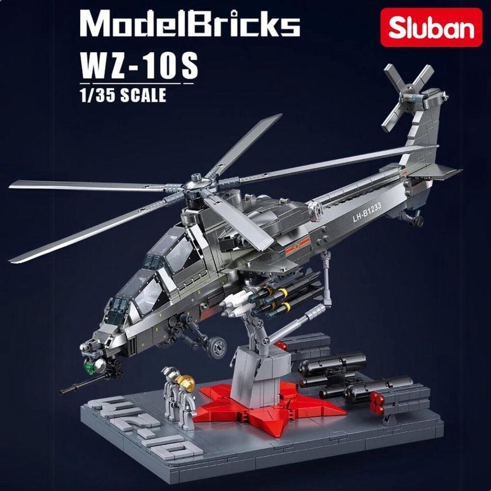 Sluban modelbricks wz10s gunship helikopter bouwspeelgoed - constructiespeelgoed modelbouw - bouwdoos met 914 bouwstenen - m38-b1233 - vanaf 8 jaar