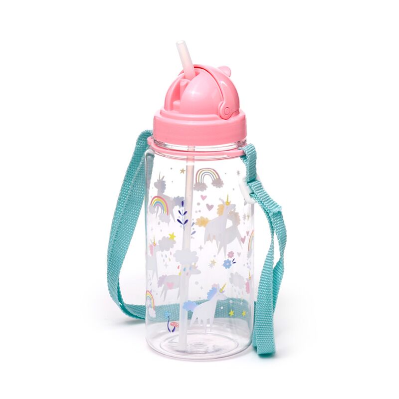 Ecozen kinder waterfles 450ml flip straw unicorn magic