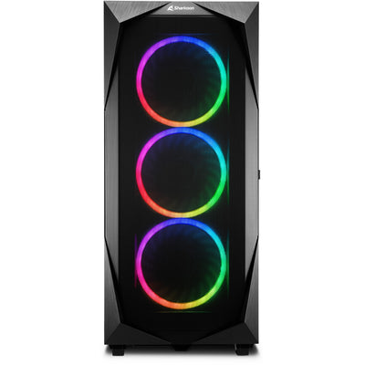 Sharkoon rev300 midi tower behuizing (zwart | 4x usb-a | 1x usb-c | rgb | tempered glass)