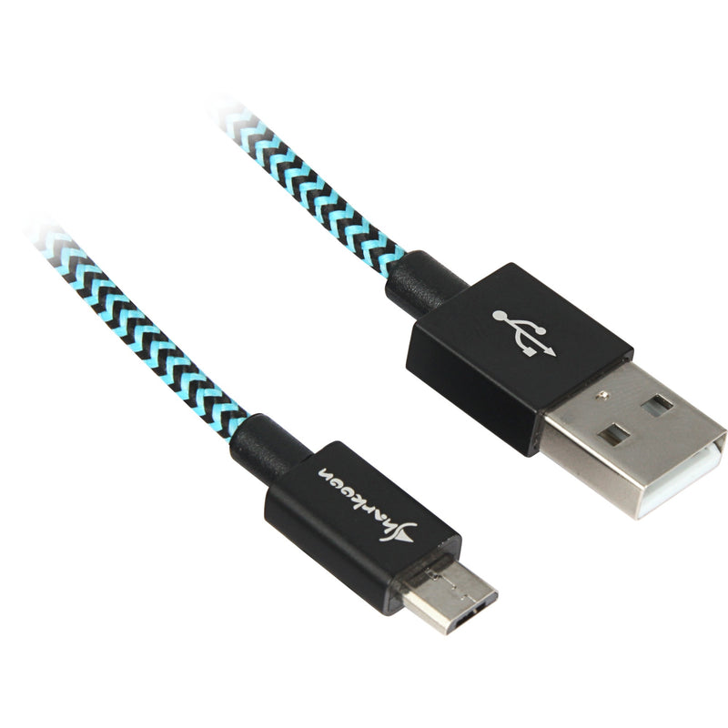 Sharkoon usb 2.0 kabel, usb-a > micro-usb b (zwart lichtblauw, 0,5 meter)
