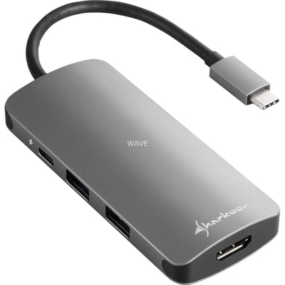Sharkoon usb 3.0 type c multiport adapter dockingstation (donkergrijs, hdmi, usb-c 3.2 (5 gbit s), 3x usb-a 3.2 (5 gbit s), microsd, sd)