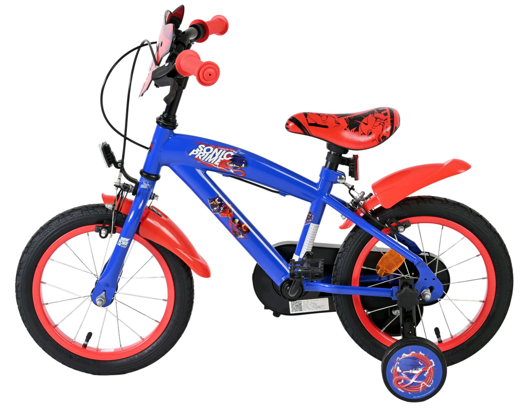 Schall sonic prime kinderfiets - jongens - 14 inch - blauw rood - twee handremmen
