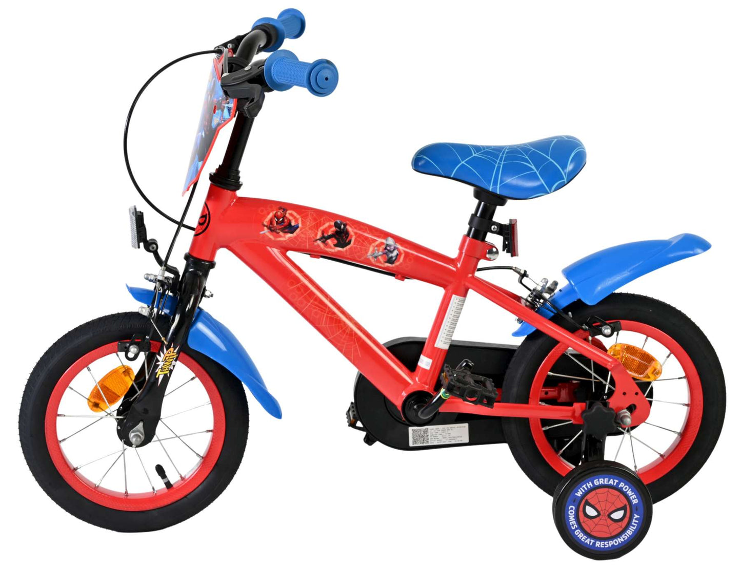 Spiderman spider-man kinderfiets - jongens - 12 inch - blauw rood - twee handremmen