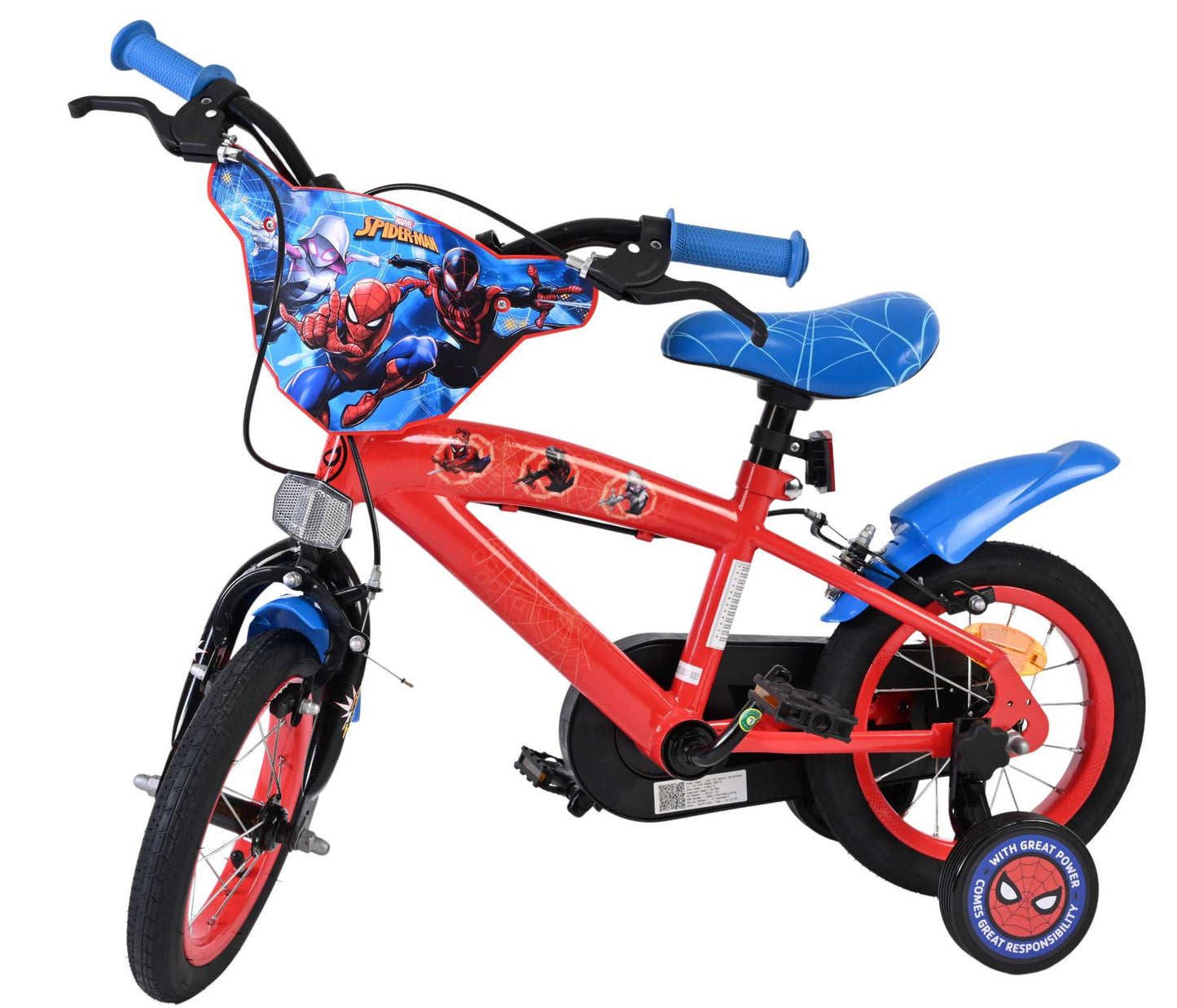 Spiderman spider-man kinderfiets - jongens - 12 inch - blauw rood - twee handremmen