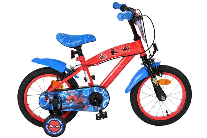 Spiderman spider-man kinderfiets - jongens - 14 inch - blauw rood - twee handremmen
