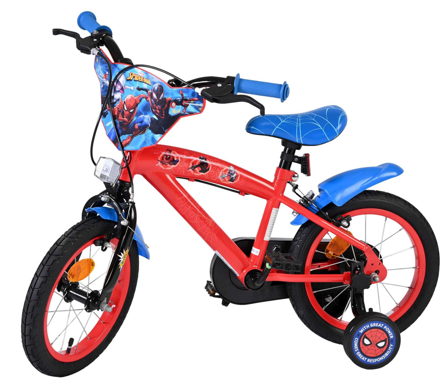 Spiderman spider-man kinderfiets - jongens - 14 inch - blauw rood - twee handremmen