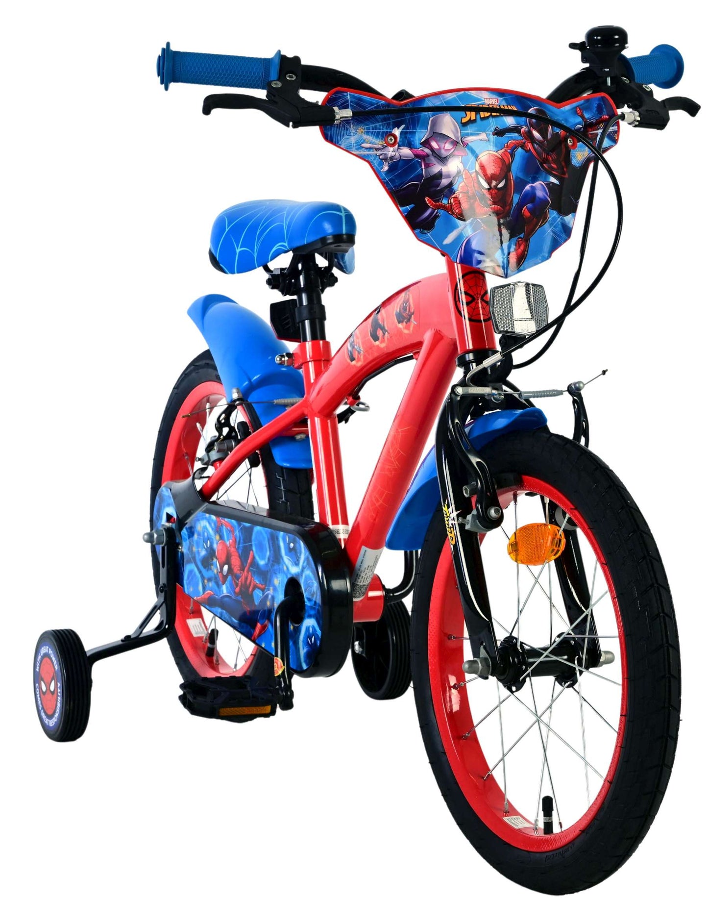 Spiderman spider-man kinderfiets - jongens - 16 inch - blauw rood - twee handremmen