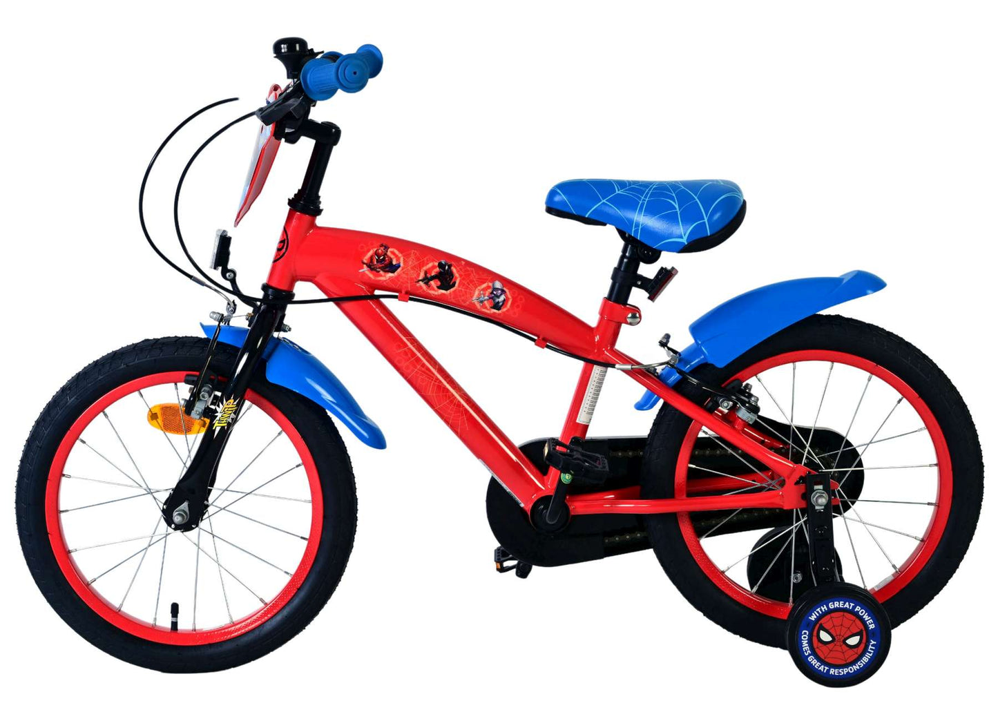 Spiderman spider-man kinderfiets - jongens - 16 inch - blauw rood - twee handremmen