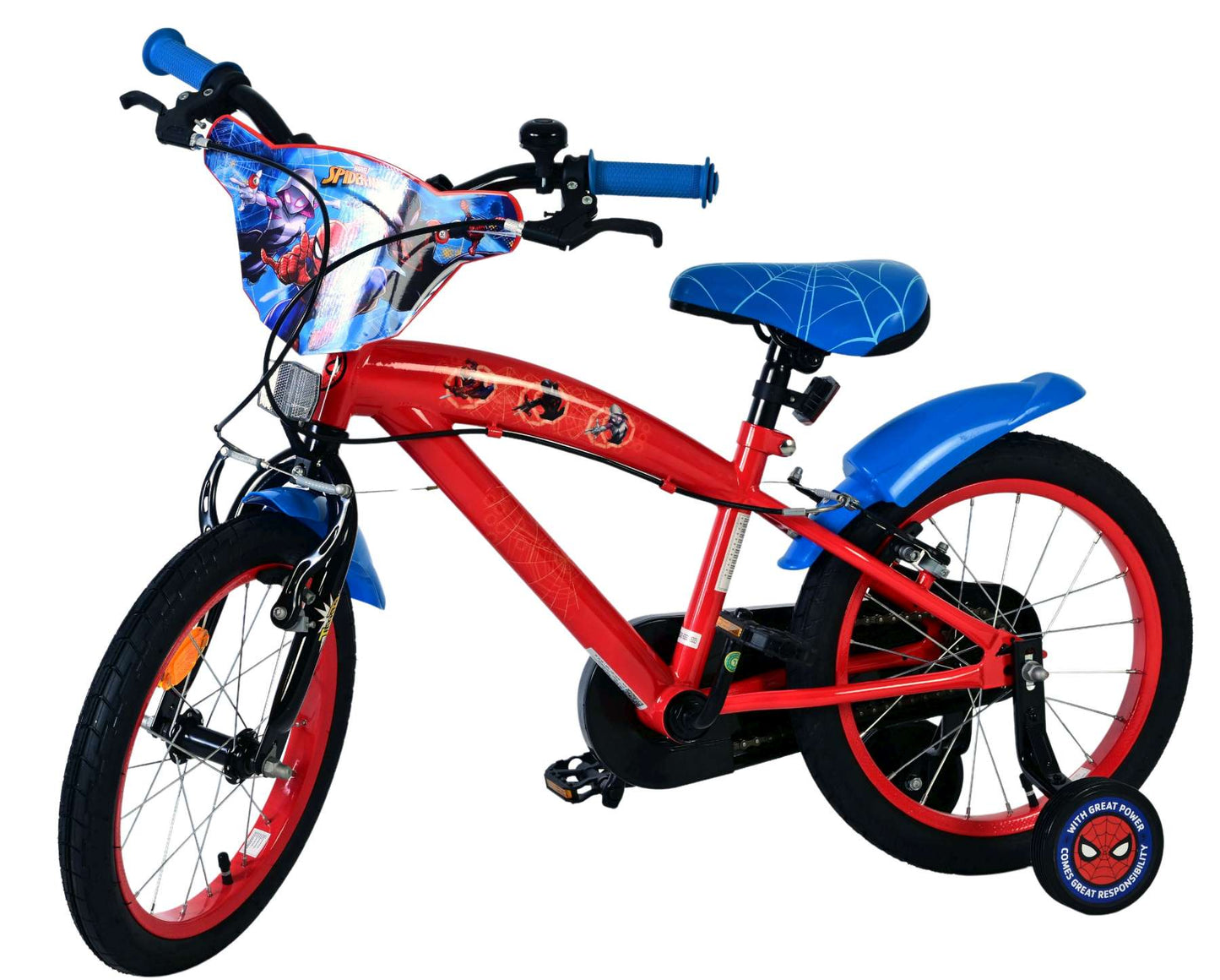 Spiderman spider-man kinderfiets - jongens - 16 inch - blauw rood - twee handremmen
