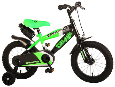 Volare Sportivo Kinderfiets - Jongens - 14 inch - Neon Groen Zwart - 95% afgemonteerd