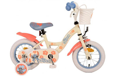 Disney Stitch Kinderfiets - Meisjes - 12 inch - Crème Koraal Blauw