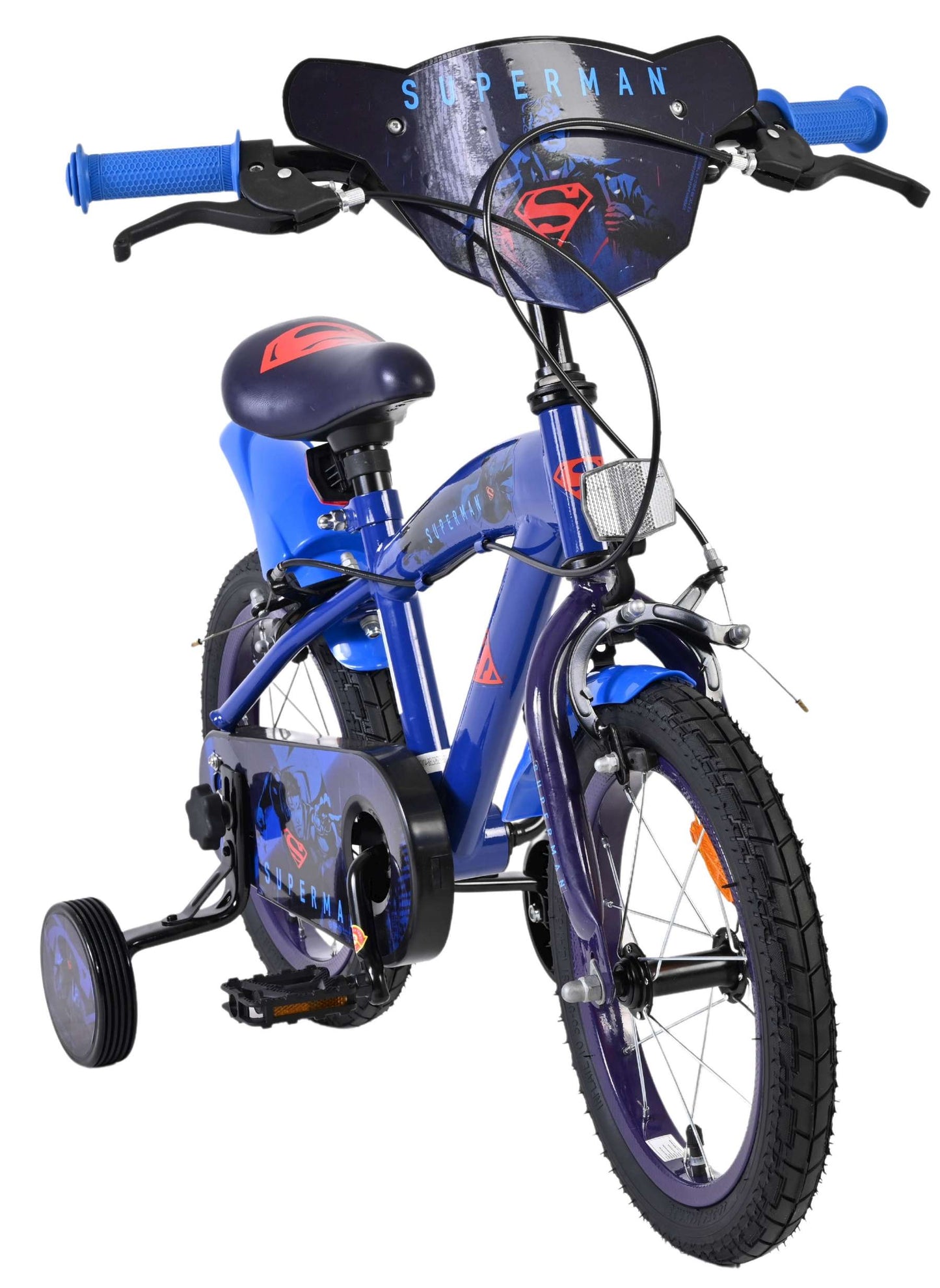 Superman kinderfiets - jongens - 14 inch - blauw - twee handremmen