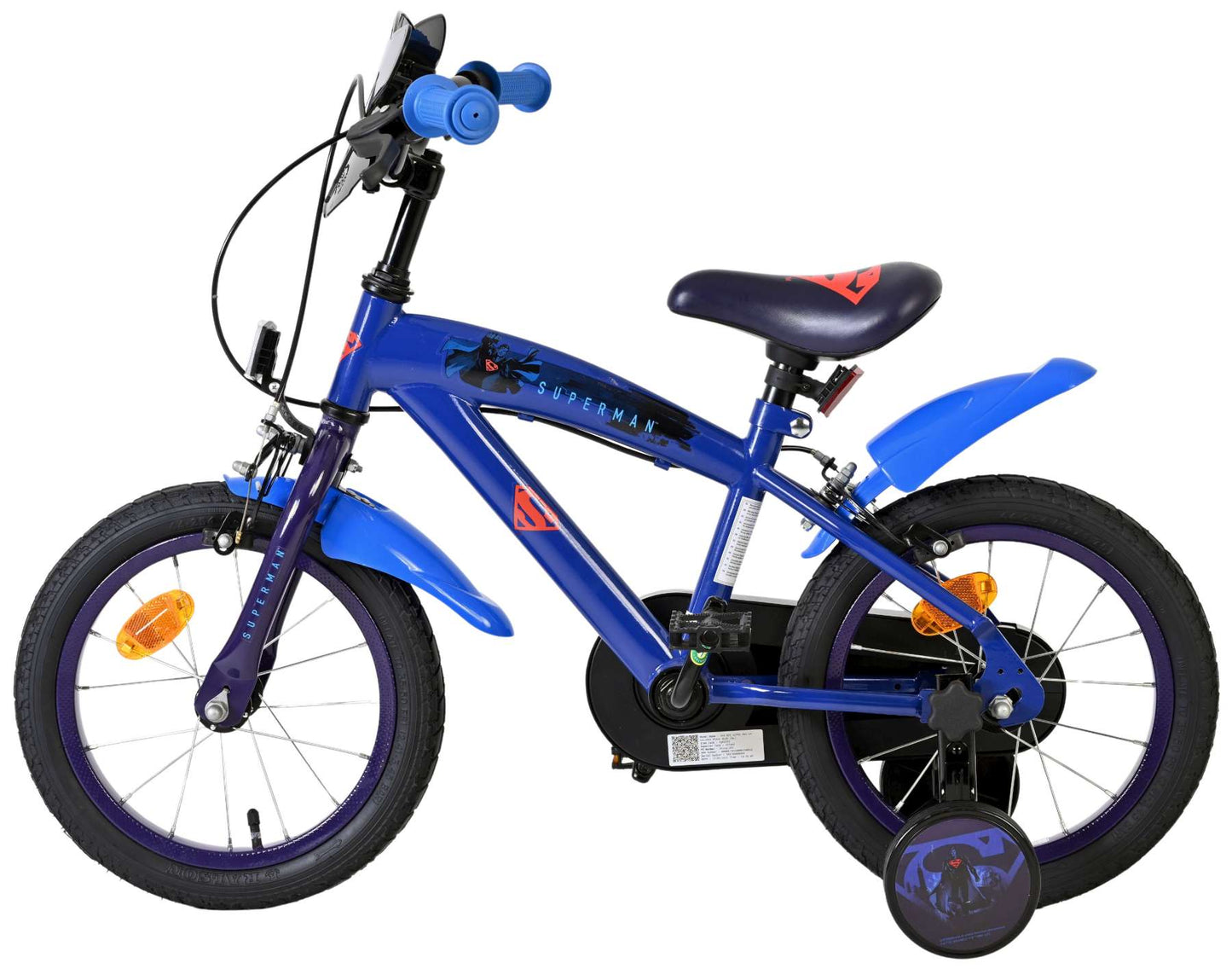 Superman kinderfiets - jongens - 14 inch - blauw - twee handremmen