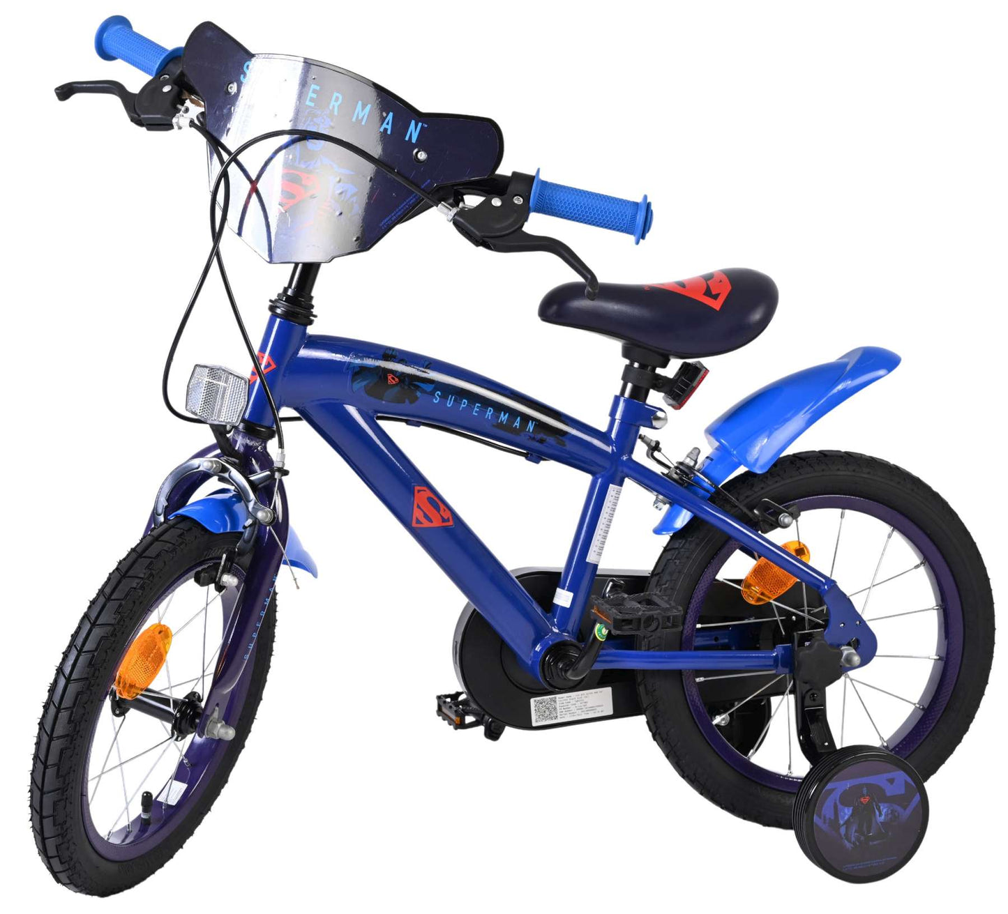Superman kinderfiets - jongens - 14 inch - blauw - twee handremmen