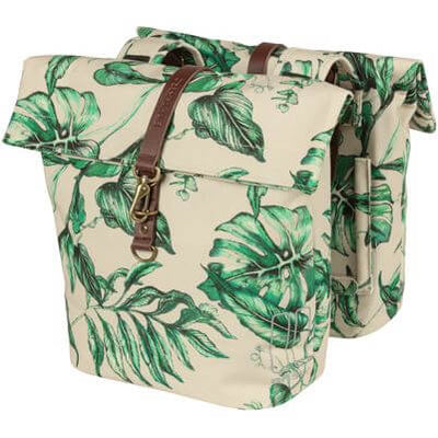 Basil Ever-Green dubbele fietstas, gerecycled PET, waterkerende vouwsluiting, unisex, fiets, sandshell beige