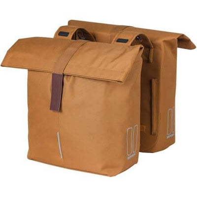 Basil City dubbele fietstas, waterafstotend, camel bruin, Universal Bridge systeem, 28-32L