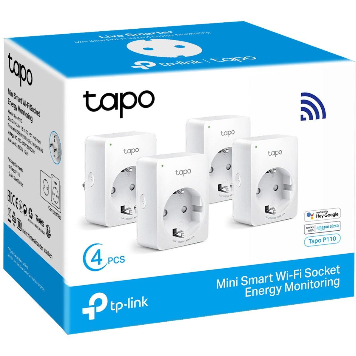 Tp-link tapo p110 (4-pack) mini smart wifi-stopcontact schakel stekkerdoos (wit, 4 stuks)