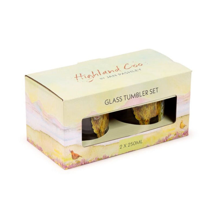 Jan pashley highland koe set 2 glazen drinkglazen 250ml