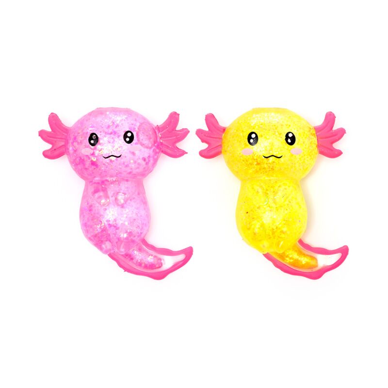 Knijpbare glitter axolotl stress speelgoed