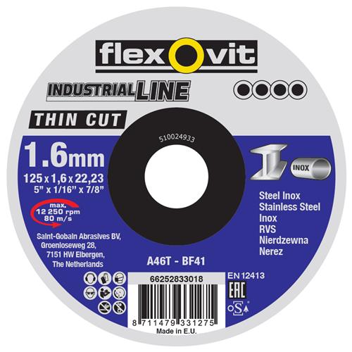 Flexovit dss industrial 125x1.6x22x23 a46t t41 st rvs | 25 stuks