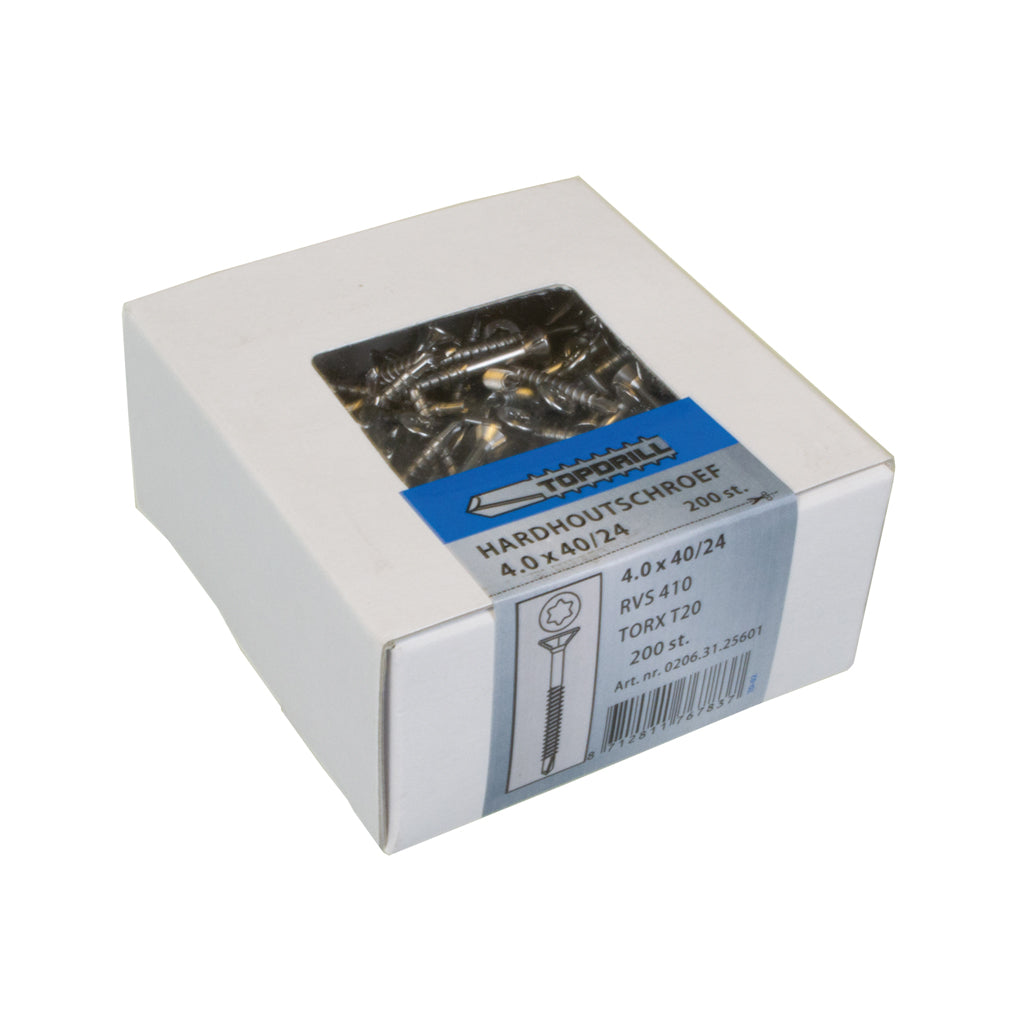 Topdrill spaanplaatschroef zelfborend rvs-410 pk torx tx20 4.0x45 30 | 200 stuks - 0206.31.25801