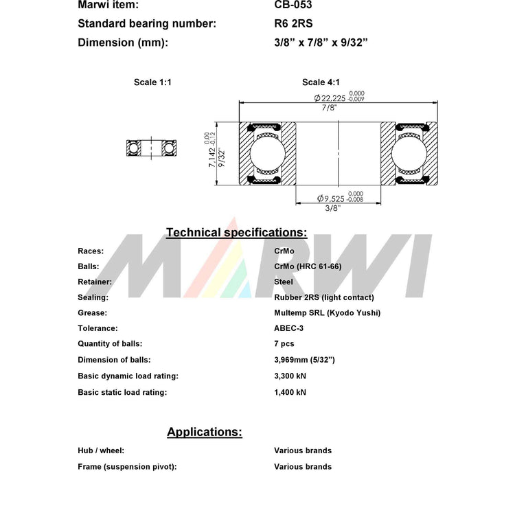 Union kogellager ball bearing cb-053 3 8 x7 8 x9 32
