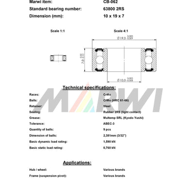 Union kogellager ball bearing cb-062 10x19x7