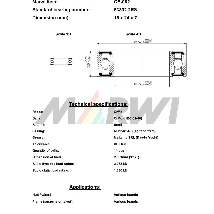 Union kogellager ball bearing cb-082 15x24x7