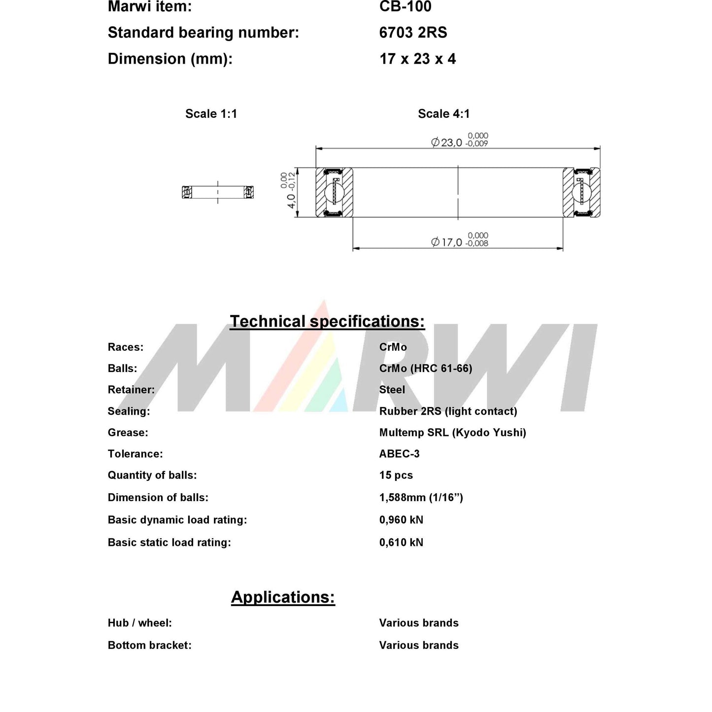 Union kogellager ball bearing cb-100 17x23x4