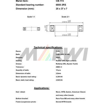 Marwi union kogellager ball bearing union cb-172 25x37x7