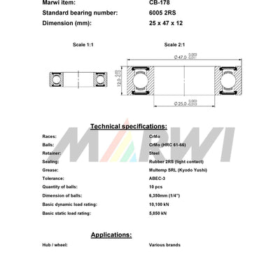 Union kogellager ball bearing cb-178 25x47x12