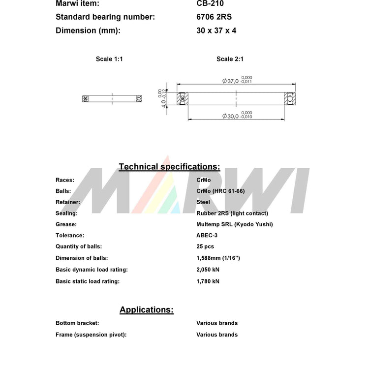 Union kogellager ball bearing cb-210 30x37x4