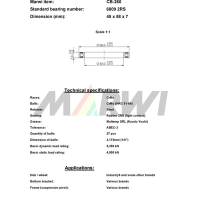 Union kogellager ball bearing cb-260 45x58x7