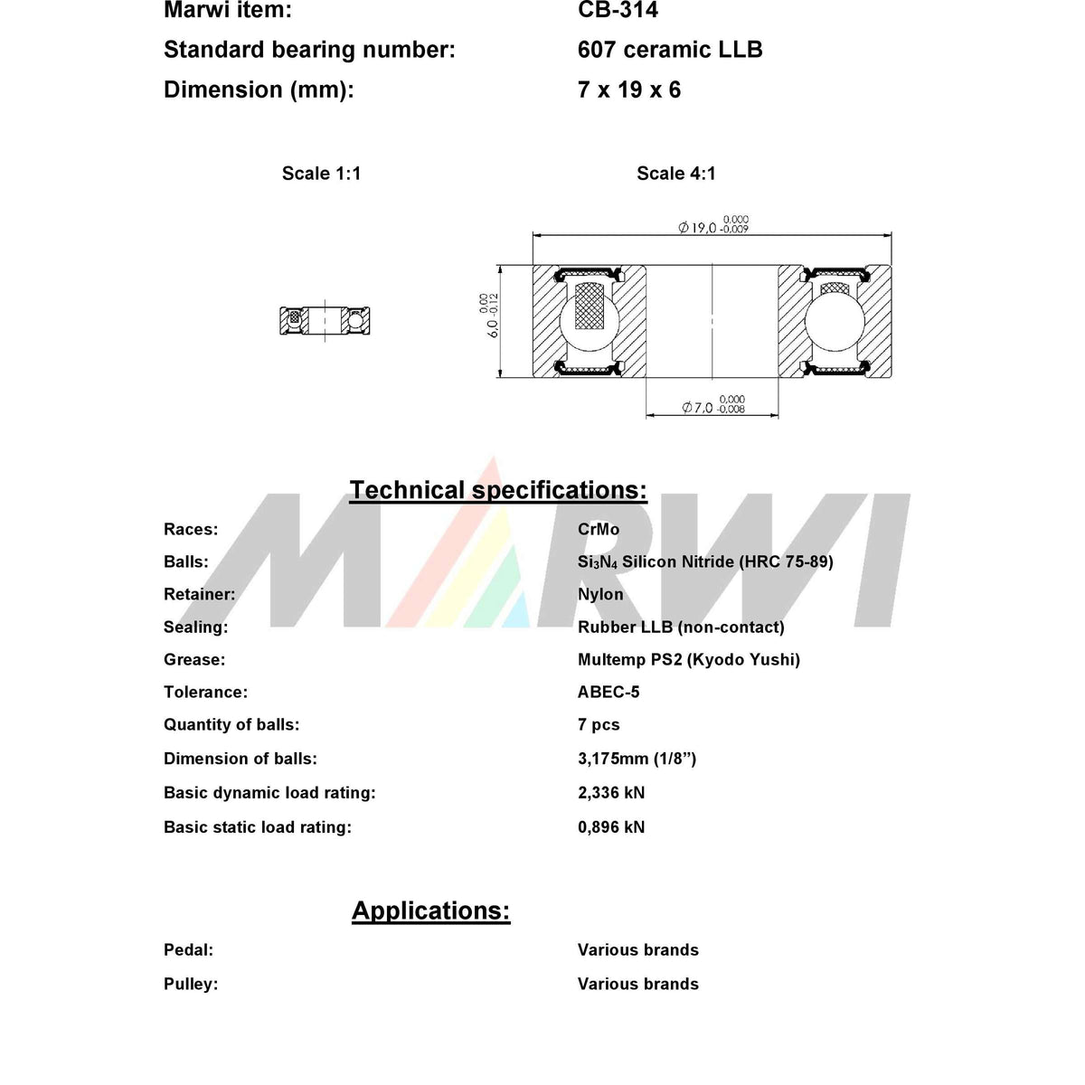 Union kogellager cb-314 607 llb 7x19x6