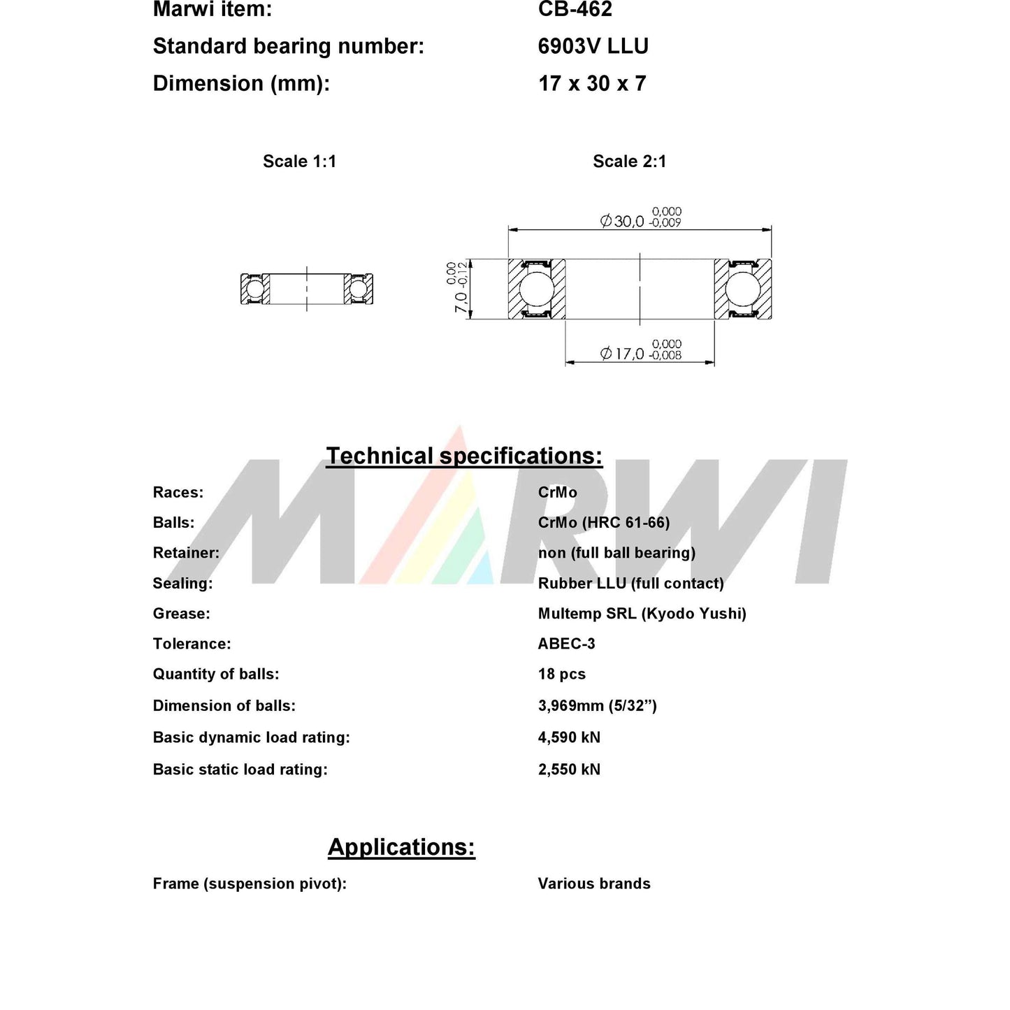 Union kogellager ball bearing cb-462 17x30x7