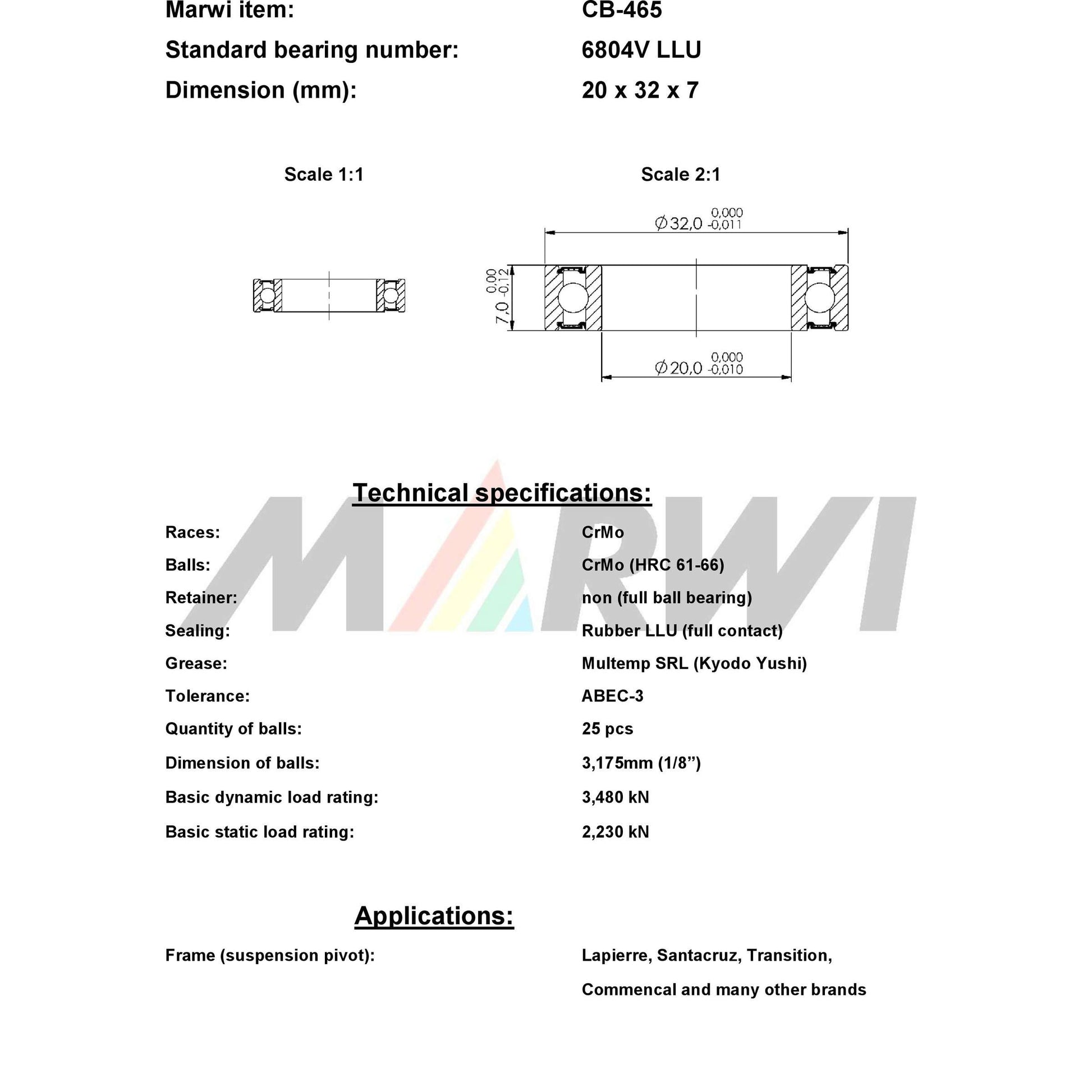 Union kogellager ball bearing cb-465 20x32x7