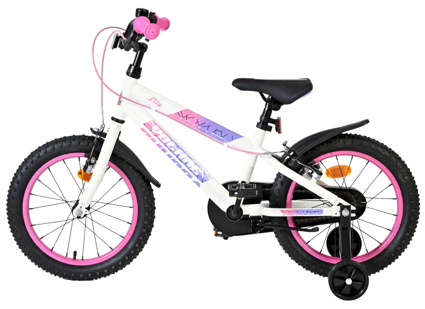 Volare lily kinderfiets - meisjes - 16 inch - wit roze paars - twee handremmen