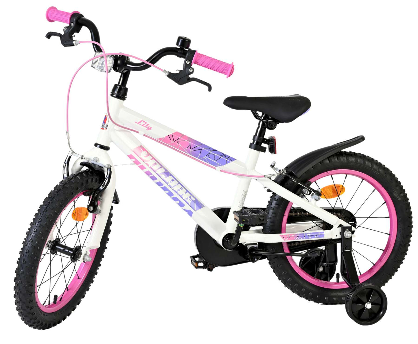 Volare lily kinderfiets - meisjes - 16 inch - wit roze paars - twee handremmen