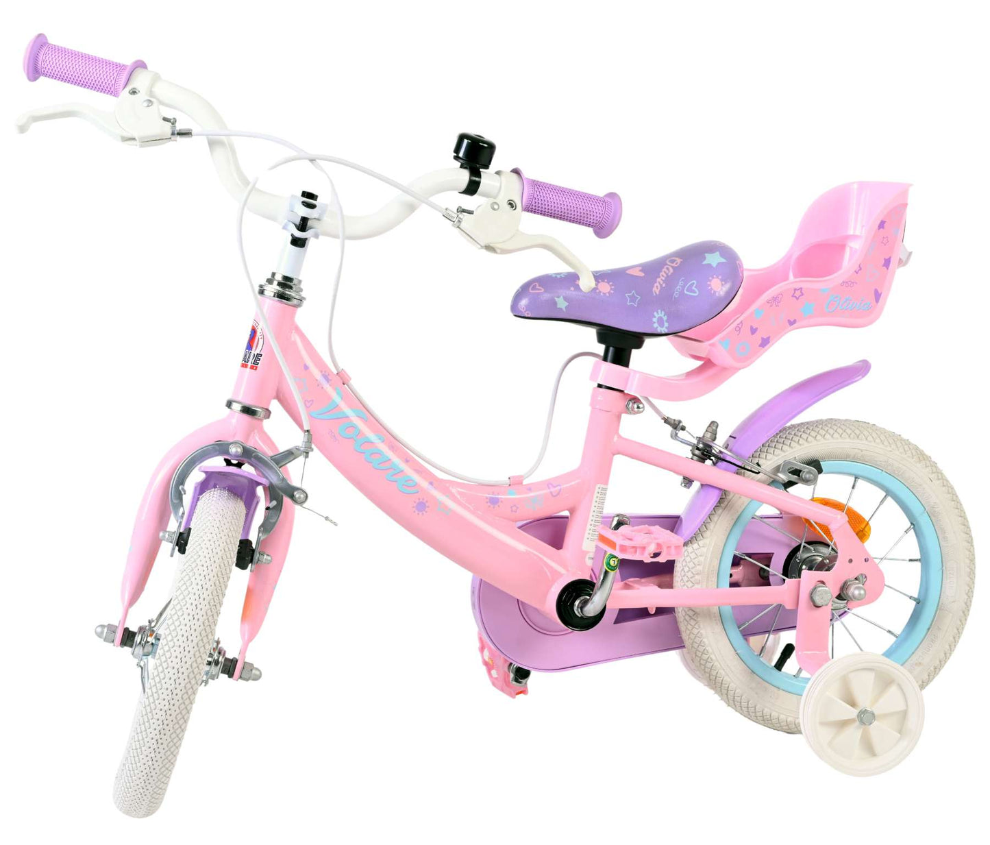Volare olivia kinderfiets - meisjes - 12 inch - roze - twee handremmen
