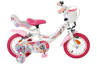 Volare unicorn kinderfiets - meisjes - 12 inch - wit - twee handremmen