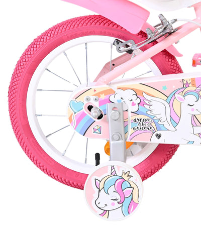 Volare unicorn kinderfiets - meisjes - 14 inch - roze - twee handremmen
