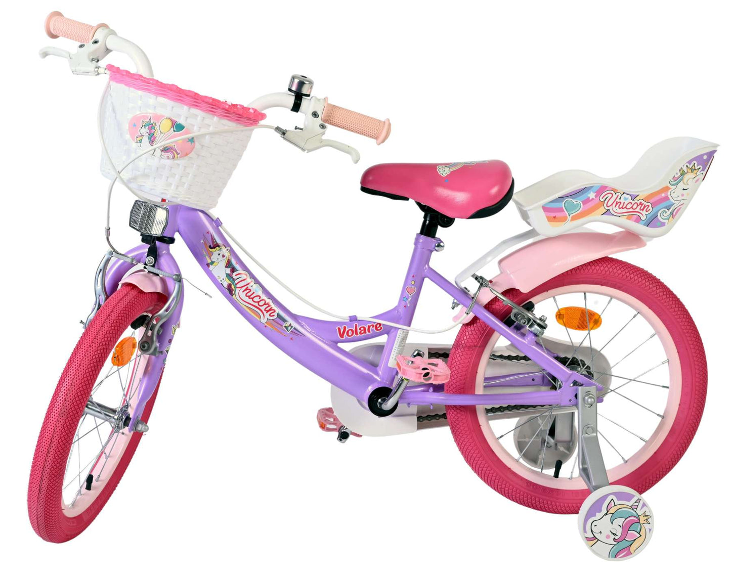 Volare unicorn kinderfiets - meisjes - 16 inch - paars - twee handremmen